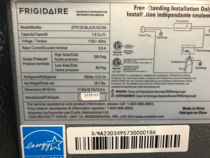 Photo 3 of **FOR PARTS, CLICKING SOUND WHEN PLUGGED IN** Igloo IRF16BK 1.6 Cu. ft. Single Door Refrigerator with Freezer Black