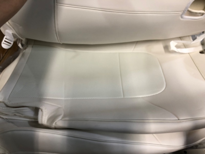 Photo 3 of Basenor Tesla Model Y 5-Seater Cover White Leather Car Seat Cushion Protector