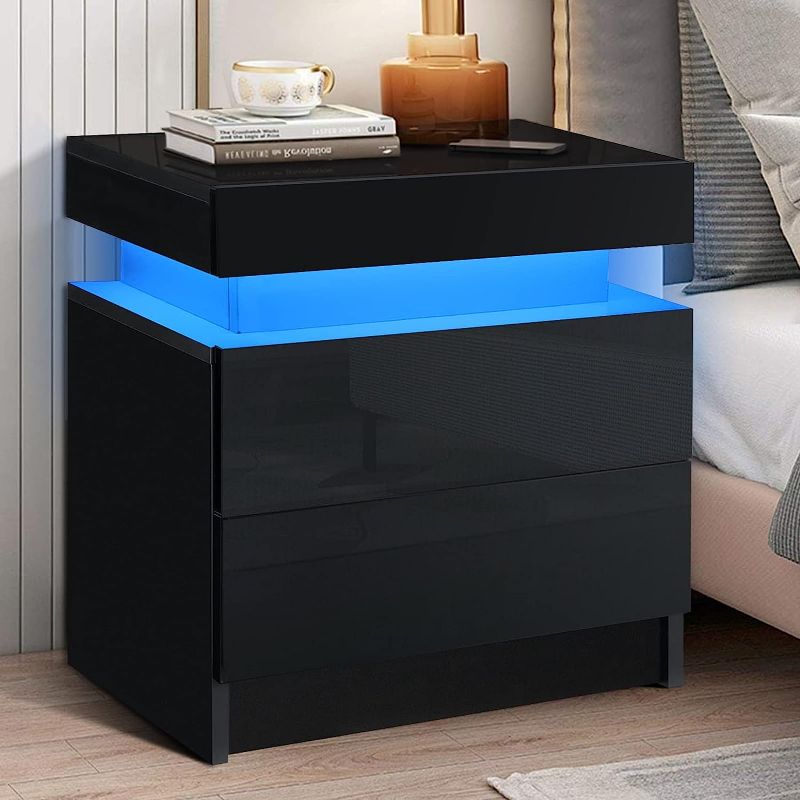 Photo 1 of *STOCK PHOTO FOR REFERENCE* WOODYHOME 2-Drawer Black LED Nightstand 
