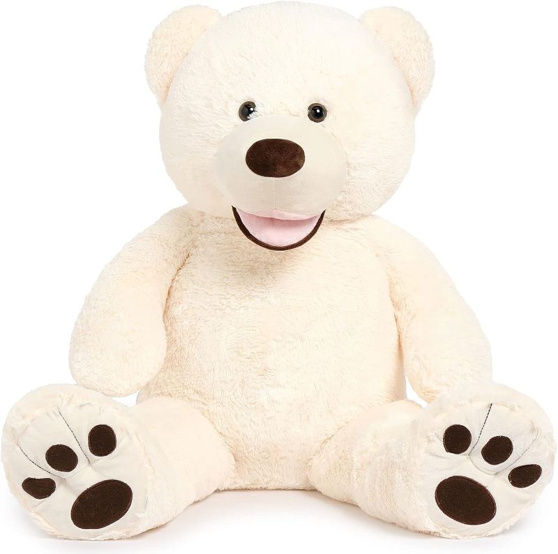 Photo 1 of DOLDOA Big Teddy Bear Stuffed Animals with Footprints Plush Toy for Girlfriend 51 inch Off-White