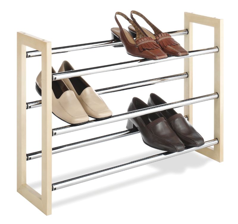 Photo 1 of **FOR PARTS OR REPAIR**
Whitmor 3 Tier Expandable Shoe Rack -Stackable - Natural Wood and Chrome