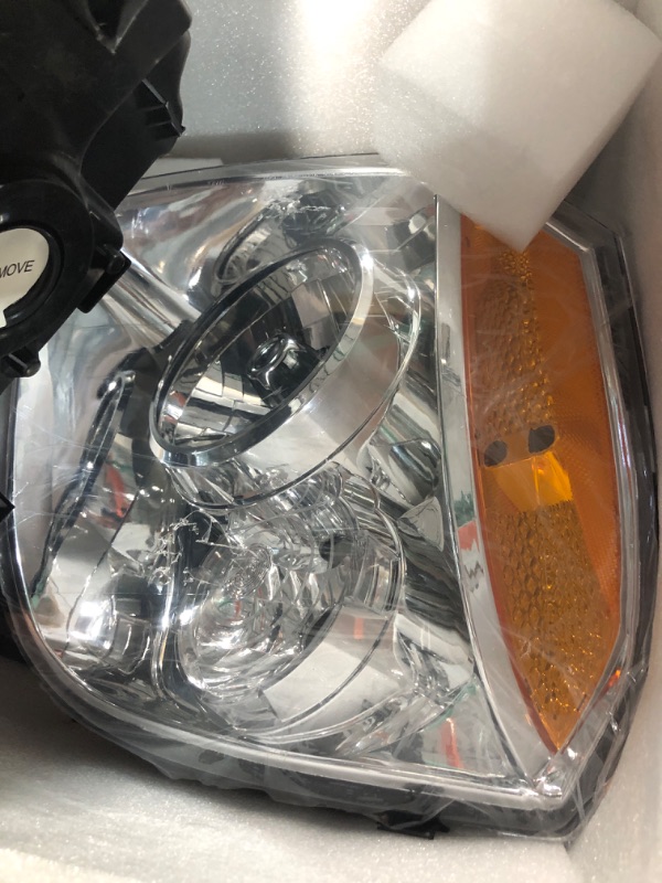 Photo 3 of DWVO Headlight Assembly Compatible with 2007 2008 2009 2010 2011 2012 2013 2014 GMC Yukon XL 1500 2500 Headlamp Passenger and Driver Side Chrome Housing Clear Lens Amber Reflector