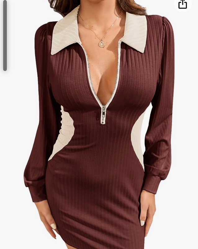 Photo 2 of CNJFJ Women's  Bodycon Long Sleeve Zipper Mini Wrap Dresses Party Club Mini Dress
