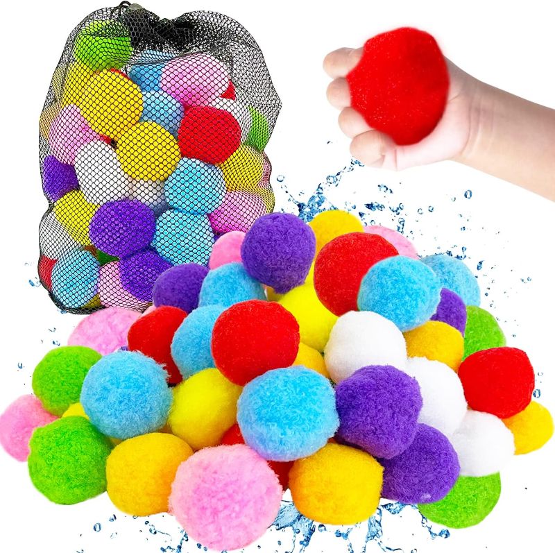 Photo 1 of 80 Pcs Water Splash Balls,Reusable Water Balls,Soft Cotton Water Soaker Balls 