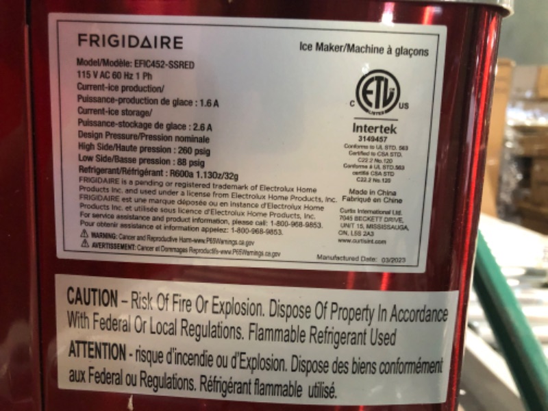 Photo 6 of **TESTED POWERS ON, MISSING LID**  FRIGIDAIRE EFIC452-SS 40 Lbs Extra Large Clear Maker