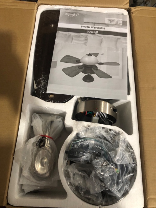 Photo 10 of (USED AND MISSING PIECES)Hunter Watson Indoor Ceiling Fan with LED Light and Pull Chain Control, 34", Brushed Nickel