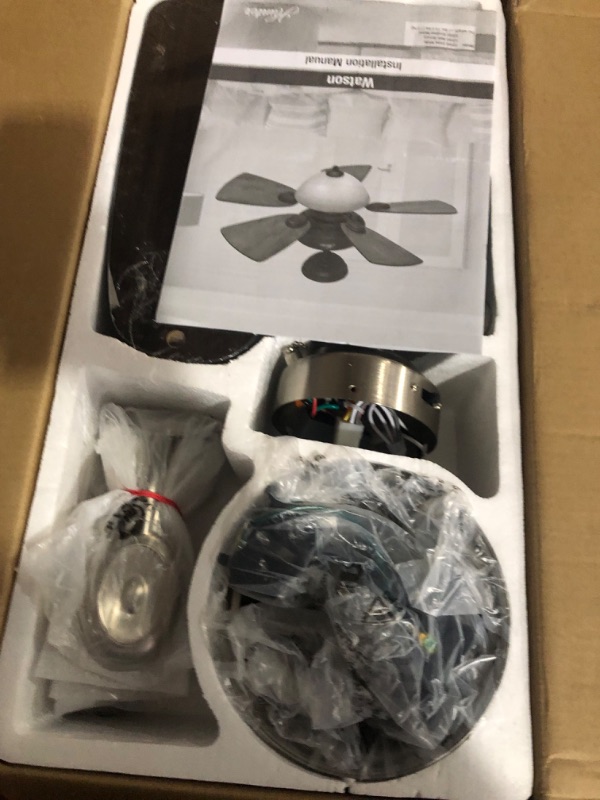 Photo 11 of (USED AND MISSING PIECES)Hunter Watson Indoor Ceiling Fan with LED Light and Pull Chain Control, 34", Brushed Nickel