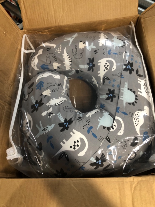 Photo 3 of Boppy Nursing Pillow and Positioner—Original | Gray Dinosaurs with White, Black and Blue | Breastfeeding, Bottle Feeding, Baby Support 