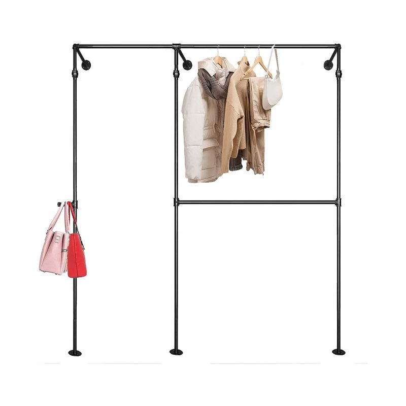 Photo 1 of 1" HEAVY DUTY Industrial Pipe Clothing Rack, Hanging Rod for Closet, Wall Mounted Multi Purpose (56x80 Black)