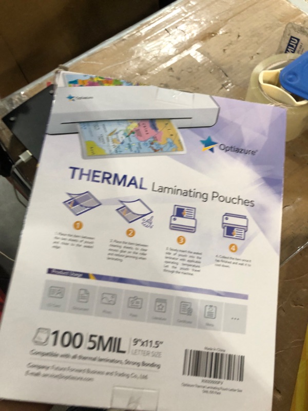 Photo 1 of Optiazure Thermal Laminating Pouches 9"x11.5" Inches, 5mil 100Pack, Clear, Letter Size 5mil 100PK