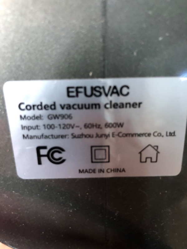 Photo 4 of ****USED UNABLE TO TEST FUNCTION *****EFUSVAC Corded Vacuum Cleaner, 17KPa Powerful Suction with 600W Motor, 4 in 1 Lightweight Handheld Stick Vacuum for Pet Hair Hard Floor and Car