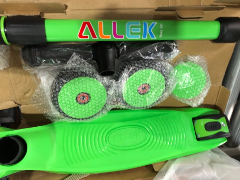 Photo 2 of Allek Kick Scooter B03, Lean 'N Glide 3-Wheeled Push Scooter with Extra Wide PU Light-Up Wheels, Any Height Adjustable Handlebar and Strong Thick Deck for Children from 3-12yrs (Lime Green)