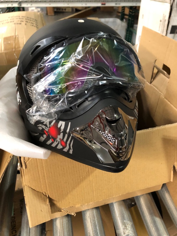 Photo 3 of *****LIKE NEW ***** SMALL SCRATCH ON TOP OF HELMET******Motocross Helmets Youth Motorcycle Helmets - Kids Motocross Helmets ATV MX Motorcycle Helmets Unisex Full Face Street Helmets, DOT Certified Standard - 4 Piece Set Medium Matte Black