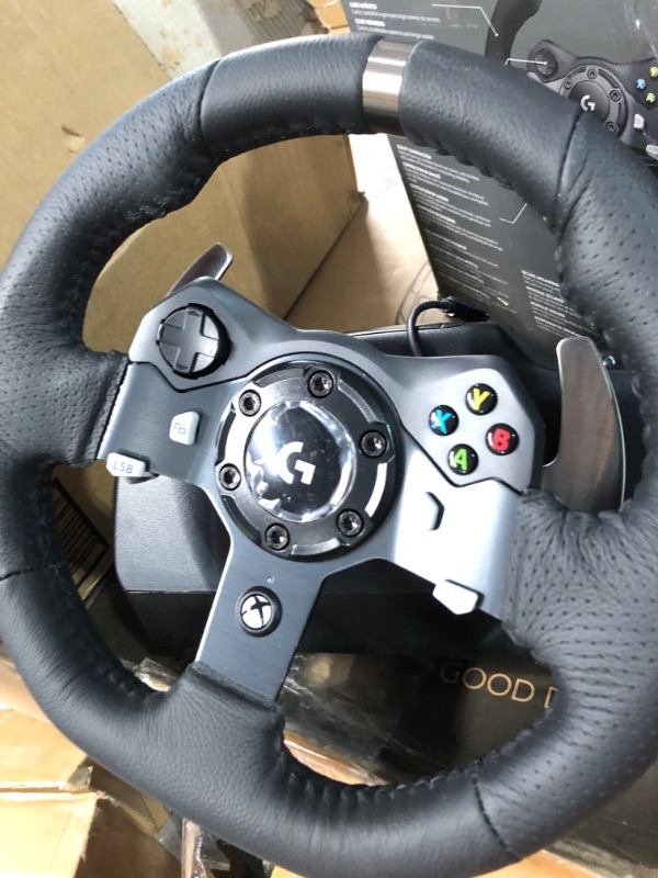 Photo 4 of Logitech G920 Driving Force Racing Wheel and Floor Pedals, Real Force Feedback, Stainless Steel Paddle Shifters, Leather Steering Wheel Cover for Xbox Series X|S, Xbox One, PC, Mac - Black Wheel Only