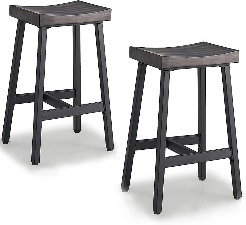 Photo 1 of *SEE NOTES* OUllUO Bar Stools, Saddle Seat Stool, 24 in Counter Height Stools, Grey Solid Wood Counter Stools with Metal Base Set of 1