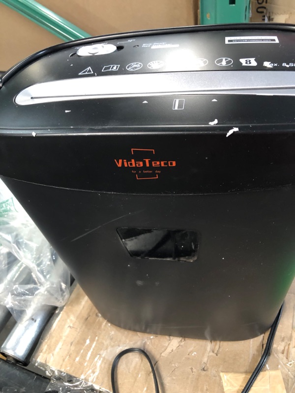 Photo 3 of *UNTESTED, USED* Paper Shredder, VidaTeco 8-Sheet Cross-Cut