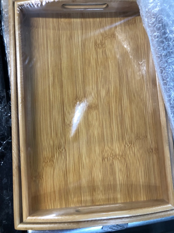 Photo 2 of 2 Pack Bamboo Serving Tray with Handles