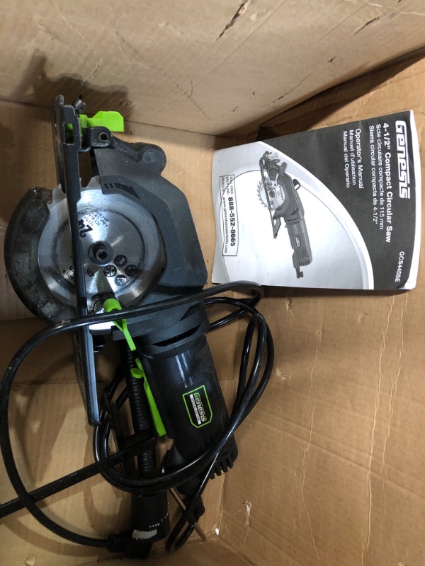 Photo 3 of Genesis GCS445SE 4.0 Amp 4-1/2" Compact Circular Saw with 24T Carbide-Tipped Blade, Rip Guide, Vacuum Adapter, and Blade Wrench High Speed Steel Circular Saw Blade Saw + Saw Blade