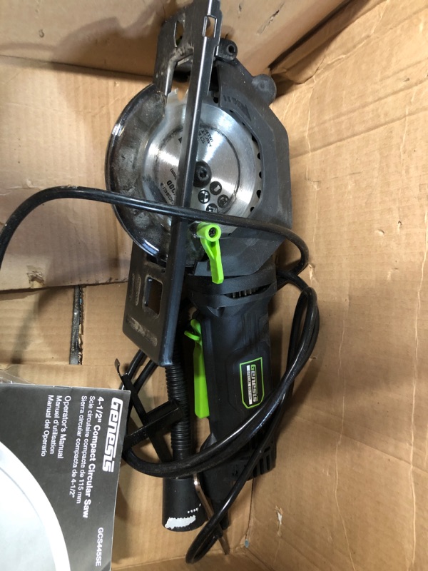 Photo 2 of Genesis GCS445SE 4.0 Amp 4-1/2" Compact Circular Saw with 24T Carbide-Tipped Blade, Rip Guide, Vacuum Adapter, and Blade Wrench High Speed Steel Circular Saw Blade Saw + Saw Blade