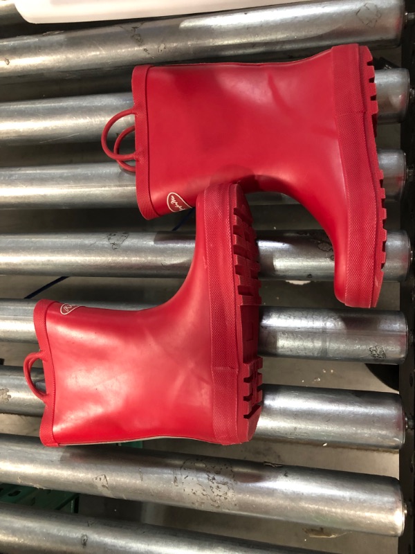 Photo 5 of *Gently Used* KomForme Kids Rain Boots, with Easy-on Handles, Red (Size 1 Big Kid)