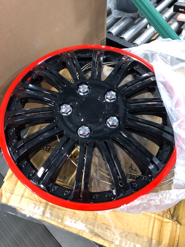 Photo 4 of *Minor Scratches/Scuff* Pilot Automotive WH527-15RE-B 15 Inch Cobra Black Chrome With Red Accent Universal Hubcaps, Set of 4