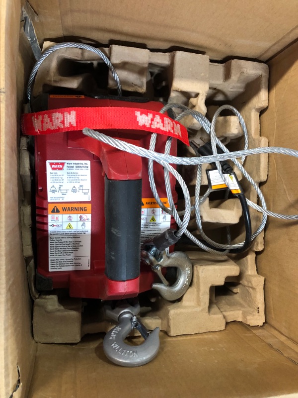 Photo 4 of **SEE NOTES**
 WARN 885000 PullzAll Corded 120V AC Portable Electric Winch with Steel Cable: 1/2 Ton (1,000 Lb) Pulling Capacity, Red