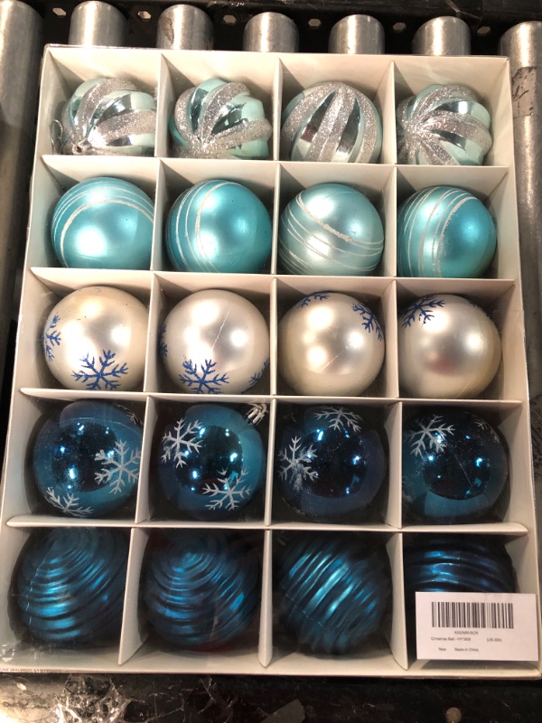 Photo 3 of *Minor Scuffs* ilauke Christmas Ornaments Set, 20Pcs Shatterproof Sliver & Blue Christmas Balls (3.15"/8cm) 