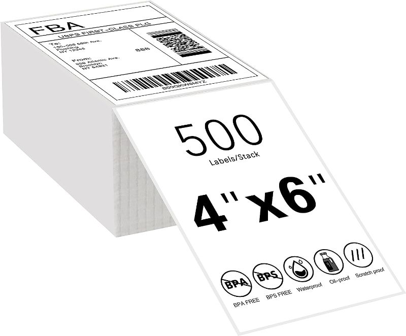 Photo 1 of SNADUU 4" x 6" Fanfold Direct Thermal Shipping Labels, Pack of 500