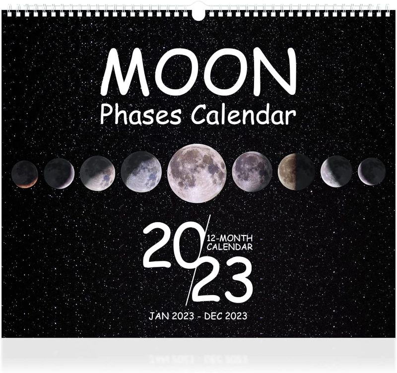 Photo 1 of 2023 Wall Calendar with Moon Phases - 12 Monthly Wall Hanging Calendar for Home & Office, 14.1" × 11.8" Thick Paper With Tracking Moon Phases Designs for Easy Planning