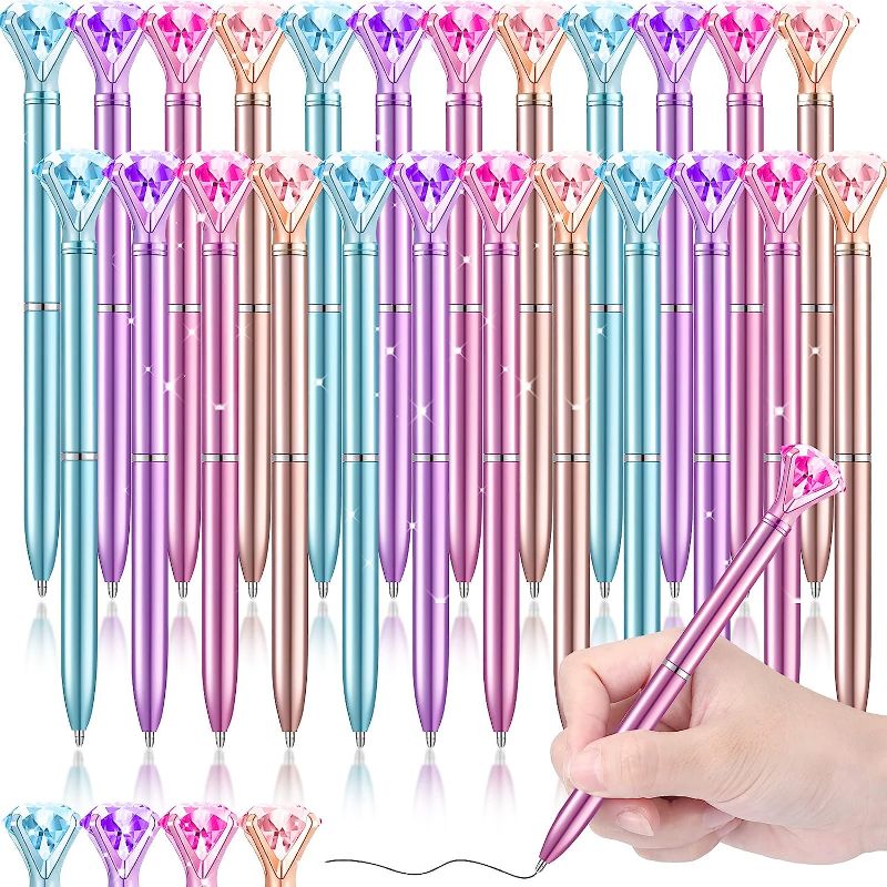 Photo 1 of 46 Pcs Diamond Pens Cute Beautiful Ballpoint Pens Bridal Shower Pens Rhinestones Crystal Pens with 46 Pcs Black and Blue Replacement Refills for Wedding Women Gifts Coworkers Students Office Supplies