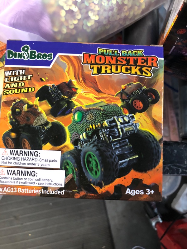 Photo 1 of DINOBROS Dinosaur Toys for Boys Age 3 4 5 6 7 Monster Truck Dino Pull Back Car Toy with Light and Sound T-Rex 01 T-Rex X2