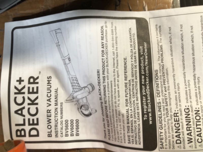 Photo 3 of **FOR PARTS OR REPAIR**
BLACK+DECKER Leaf Blower & Leaf Vacuum, 3-in-1, 12-Amp, 250-MPH, 400-CFM (BV6000)