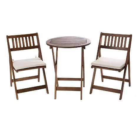 Photo 1 of Acacia Wood 3-pc. Bistro Set with Cushions BLUE CUSHIONS NOT WHITE
