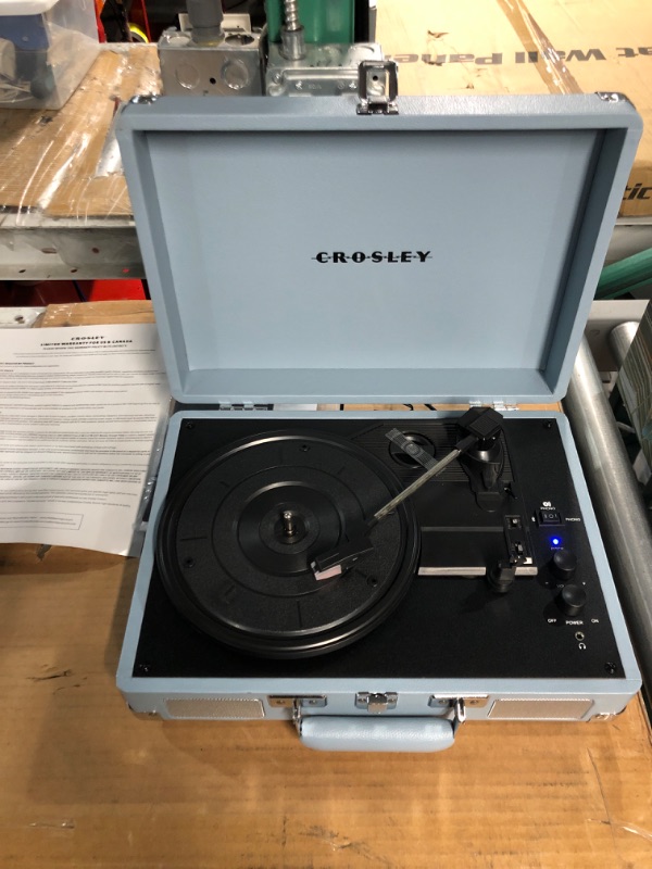 Photo 2 of Crosley CR8005F-TN Cruiser Plus Vintage 3-Speed Bluetooth in/Out Suitcase Vinyl Record Player Turntable, Tourmaline Bluetooth In/Out Tourmaline