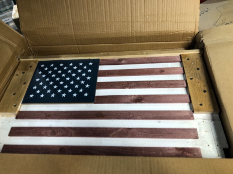 Photo 2 of * item damaged * see images *
Wooden Patio Beverage Cooler for Porch, Deck or Patio - American Flag Design 