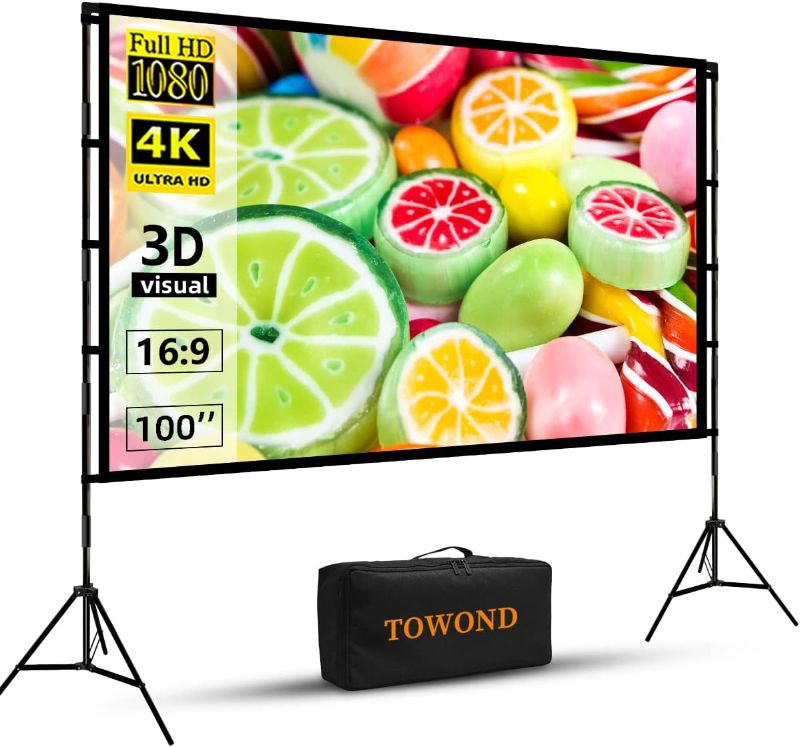 Photo 1 of Projector Screen and Stand,Towond 100 inch Indoor Outdoor Projection Screen,