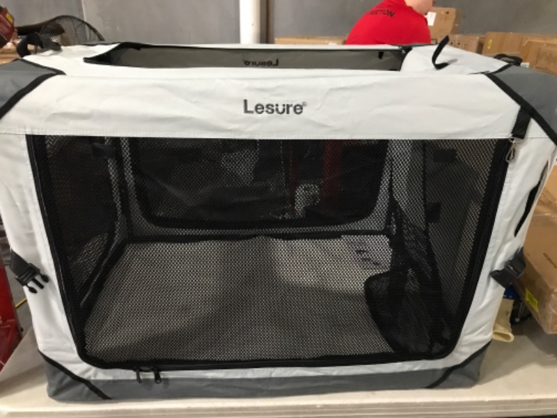 Photo 2 of (USED/Minor Damage) Lesure Collapsible Dog Crate - Portable  Large (36"L x 25"W x 25"H) Light Grey