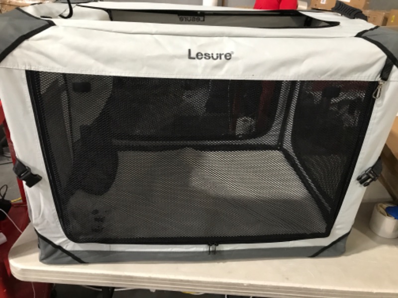 Photo 5 of (USED/Minor Damage) Lesure Collapsible Dog Crate - Portable  Large (36"L x 25"W x 25"H) Light Grey