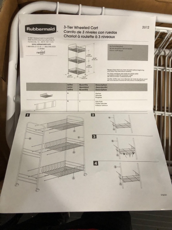 Photo 3 of **STOCK PHOTO REFERENCE ONLY** Rubbermaid 3-Tier Shelving Wheeled Organizer, Wire Adjustable Metal Storage Cart