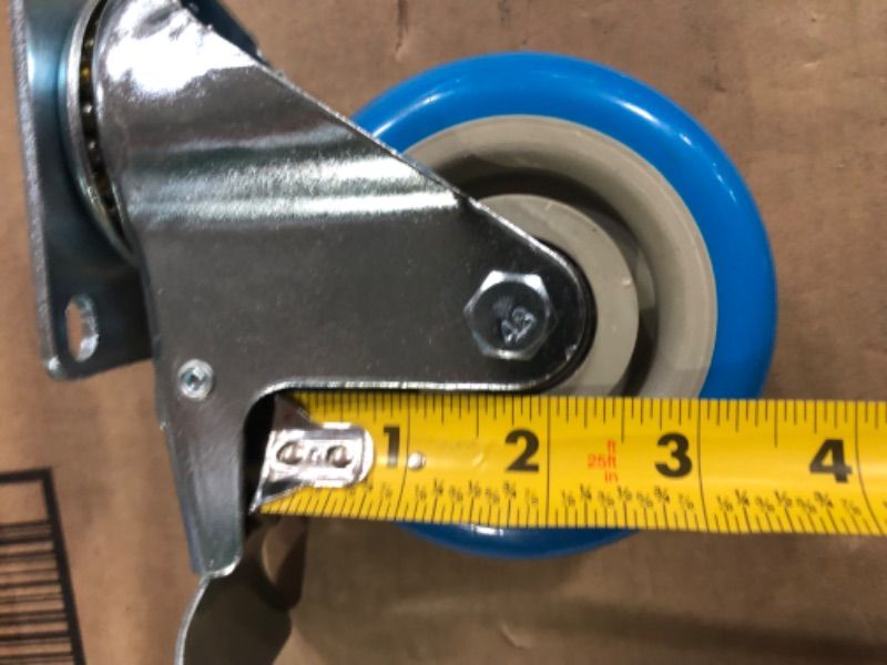 Photo 3 of (USED/MINOR DAMAGE) 4 Inch Stainless Steel Light Duty Swivel Caster Set of 4 Blue Poly Caster Wheels – 1,400lbs. Total Cpty– 