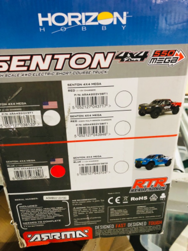 Photo 4 of ARRMA 1/10 SENTON 4X4 V3 MEGA 550 Brushed Short Course RC Truck RTR (Transmitter, Receiver, NiMH Battery and Charger Included), Blue, ARA4203V3T2