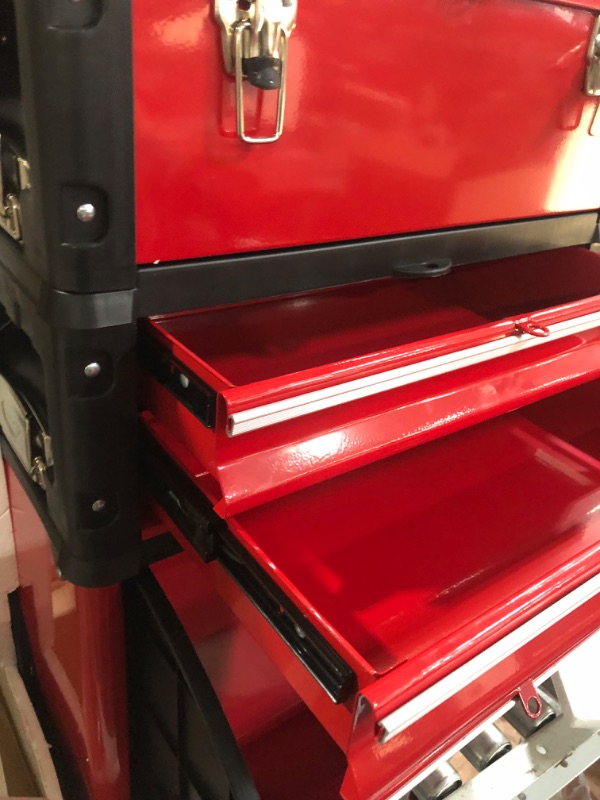 Photo 4 of BIG RED TRJF-C305ABD Torin Garage Workshop Organizer: Portable Steel and Plastic Stackable Rolling Upright Trolley Tool Box with 3 Drawers, Red