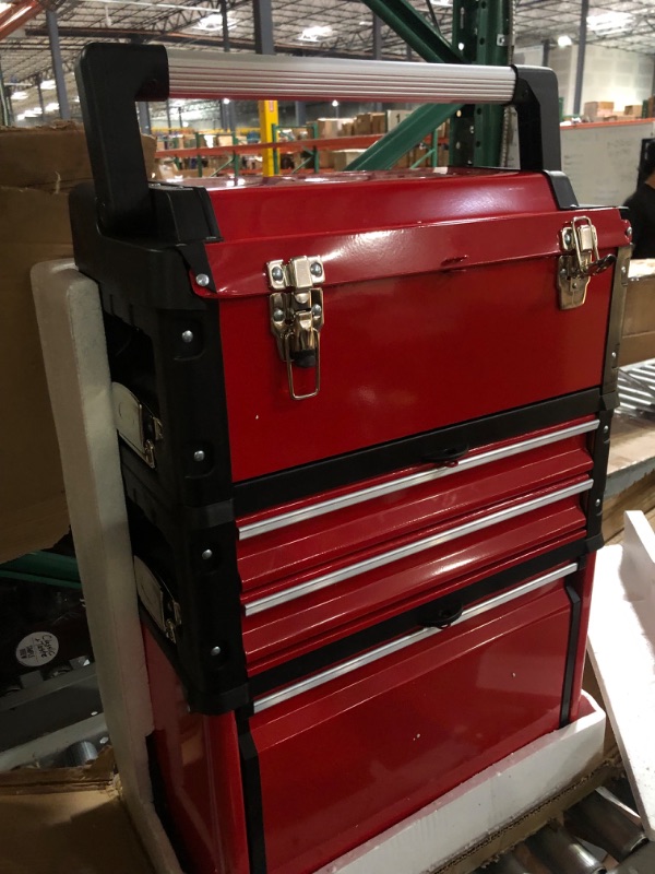 Photo 2 of BIG RED TRJF-C305ABD Torin Garage Workshop Organizer: Portable Steel and Plastic Stackable Rolling Upright Trolley Tool Box with 3 Drawers, Red