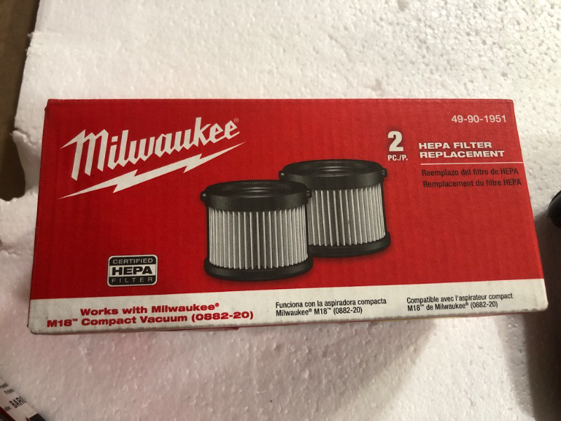 Photo 2 of Milwaukee 49-90-1951 HEPA Dry Filter Kit (2-Pack) - M18 Compact Vacuum