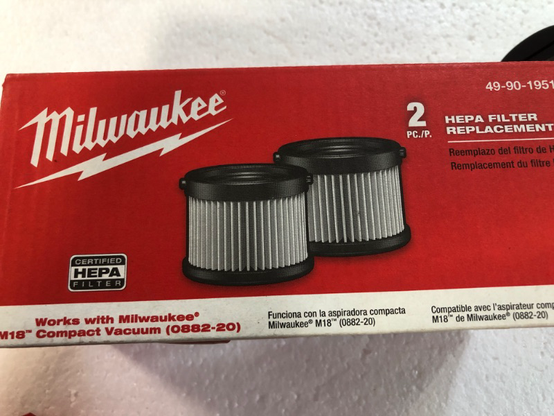 Photo 2 of Milwaukee 49-90-1951 HEPA Dry Filter Kit (2-Pack) - M18 Compact Vacuum

