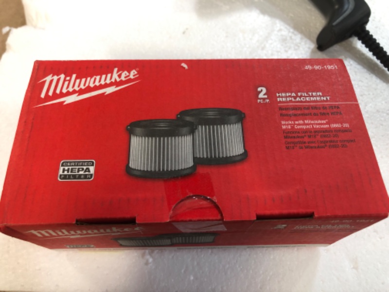 Photo 2 of Milwaukee 49-90-1951 HEPA Dry Filter Kit (2-Pack) - M18 Compact Vacuum