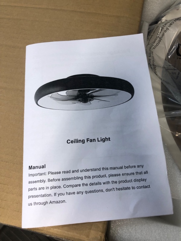 Photo 2 of (USED AND MISSING PIECES ) Ceiling Fan with Lights Dimmable LED Reversible Blades Timing with Remote Control, 5 Invisible 