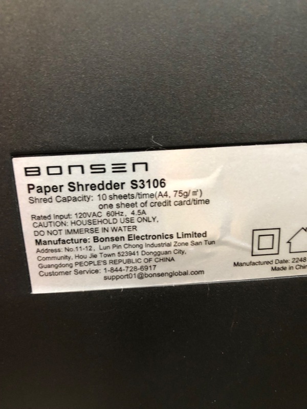 Photo 2 of BONSEN 10-Sheet Super Micro-Cut Paper Shredder, High-Security Level P-5 Paper/Credit Card/Staples Quiet Shredder for Home Office, 40 Mins Running Time with 5.3 Gallons Pullout Basket (S3106) 10-sheet Micro Cut