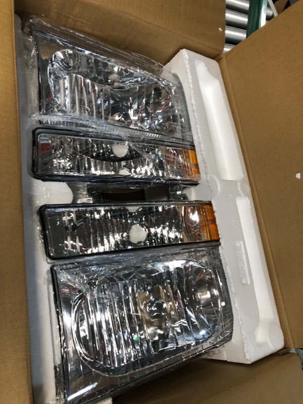 Photo 2 of Headlights Assembly Fit for 1999 2000 2001 2002 2003 2004 Ford F250 F350 F450 F550 Super Duty/2000-2004 Ford Excursion with Corner Bumper Set Chrome Housing Amber Reflector Replacement LH+RH