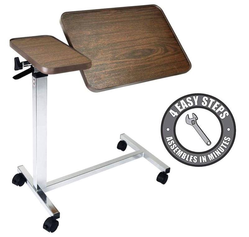 Photo 1 of Vaunn Medical Adjustable Tilt Overbed Bedside Table and Electronic Pedal Exerciser Bundle